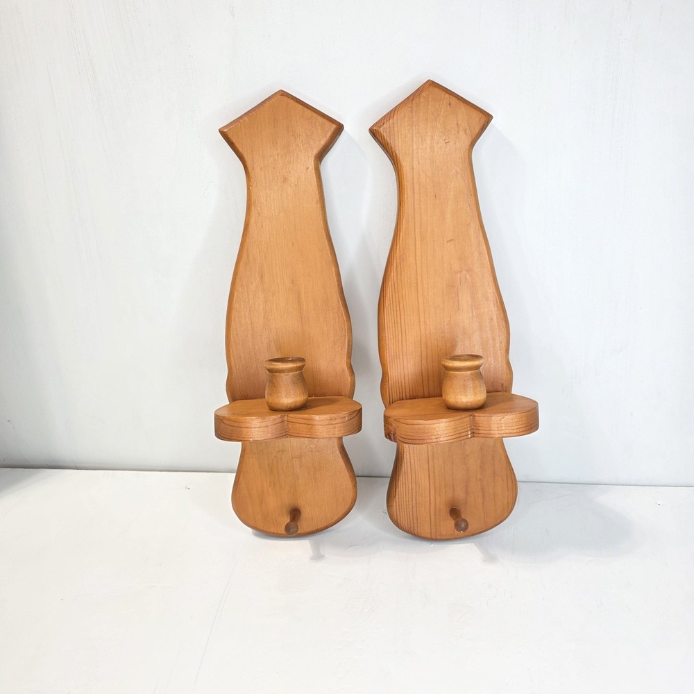 Rustic Wood Wall Candle Sconce Set Of 2 Brown Primitive Peg Hooks Country Decor